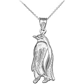 Animal Kingdom 925 Sterling Silver High Polish Charm Emperor Penguin Pendant Necklace