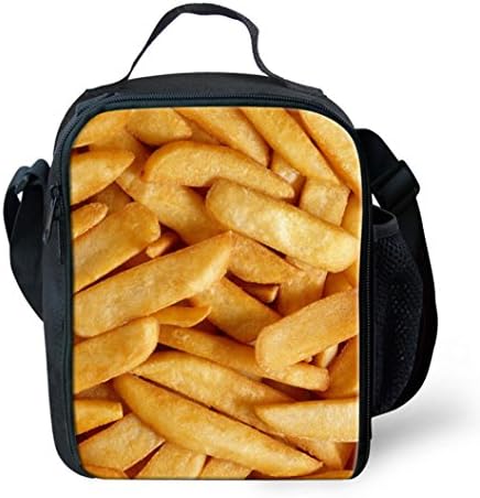 Hamburger Pizza Print Lunch Bag with Shoulder Strap Food Storage Container Kids Lunch Kit Fries