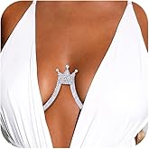 Rhinestone Chest Bracket Chain Trendy Queen Crown Crystal Harness Chest Bra Chain Sexy Bikini Nightclub Body Chain Jewelry for Women (Crown-silver)