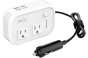 FOVAL 200W Car Power Inverter, DC 12V to 110V AC Car Outlet Adapter Plug Adapter Converter with 4 USB Ports Laptop Charger for Vehicles (White)