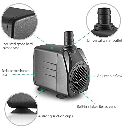 OBVIS 265 GPH Submersible Pump Indoor Outdoor Water Fountain Pond Aquarium Quiet US Plug