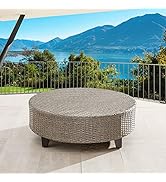 LOKATSE HOME 35''Dia Patio Wicker Rattan Outdoor Round Coffee Table, Brown