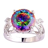 Psiroy Women's 925 Sterling Silver 6.5ct Rainbow Topaz Filled Ring