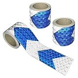 Viewm Reflective Tape 3 m Safety Warning Tape Arrow Sticker 2 Inch x 3.28 Yard / 5 cm x 3 m, 3 Rolls, Blue and Silver
