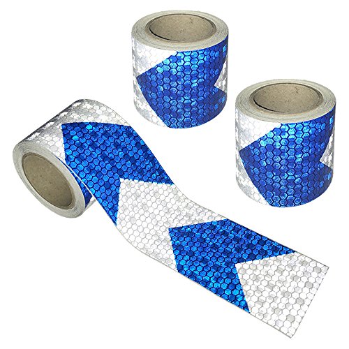 Viewm Reflective Tape 3 m Safety Warning Tape Arrow Sticker 2 Inch x 3.28 Yard / 5 cm x 3 m, 3 Rolls, Blue and Silver