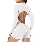 SEAUR One Piece Workout Jumpsuits for Women Backless long sleeve zipper Jumpsuits V Back Scrunch Butt Yoga Romper