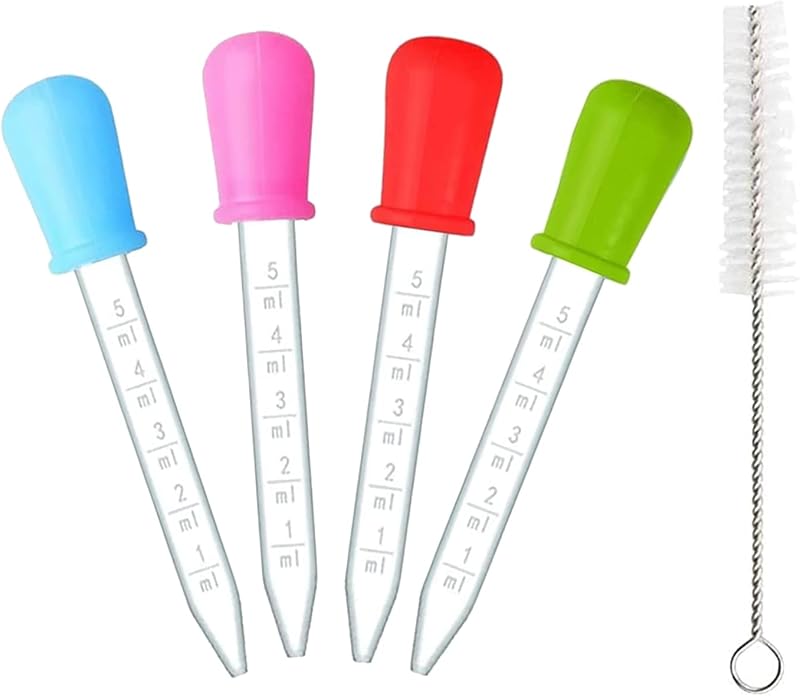 Guagua 5ml Silicone Pipettes Dropper 4Pcs with Cleaning Brush 5ml Marked Scale