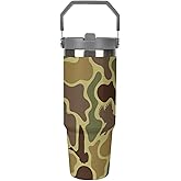 GemGam Stainless Steel Tumbler with Lid And Straw 30 Oz Top Handle Duck Hunting Camo Leakproof Vacuum Insulated Water Bottle for Car Travel