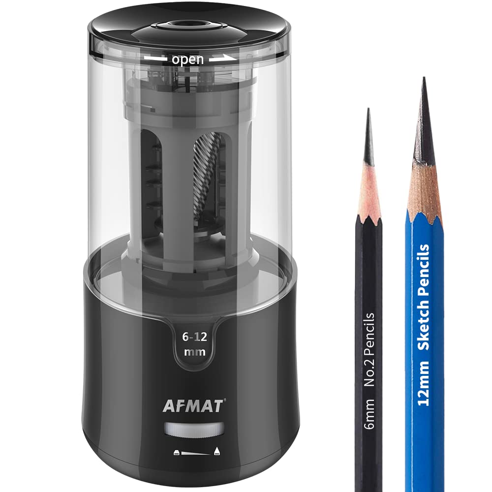 AFMAT Electric Long Point Pencil Sharpener for Artist, Fast Sharpen & Auto Stop, 8-17mm Super Long Point, Professional Artist Pencil Sharpener Plug in for φ6-12mm Charcoal/Drawing/Colored Pencils