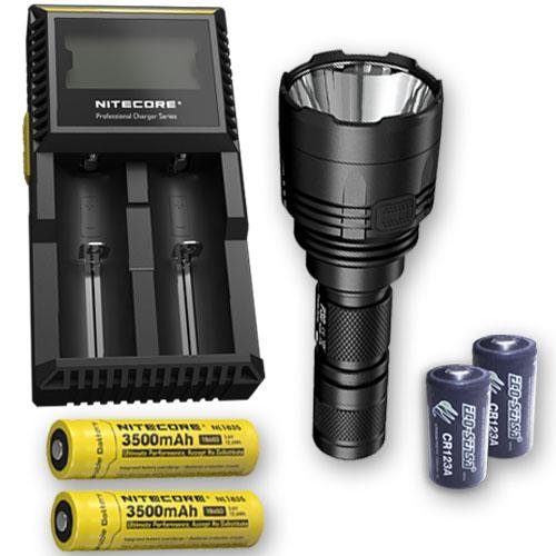 Bundle: Nitecore P30 1000Lm LED Flashlight + 2x Nitecore NL1835, D2 Charger, & 2x FREE Eco-Sensa CR123A Batteries