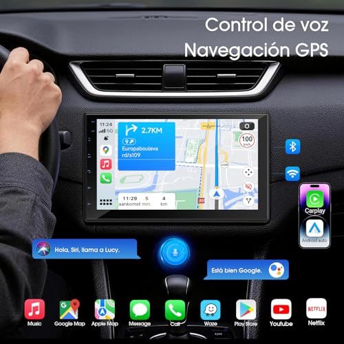 Haudio Car Radio 2 DIN 7 Inch with Wireless CarPlay and Android Auto, IPS Display, Rear Camera, Mirror Link, Voice Control, SWC/FM/RDS/Am, 25 UI Interfaces, 2+32G for All Cars