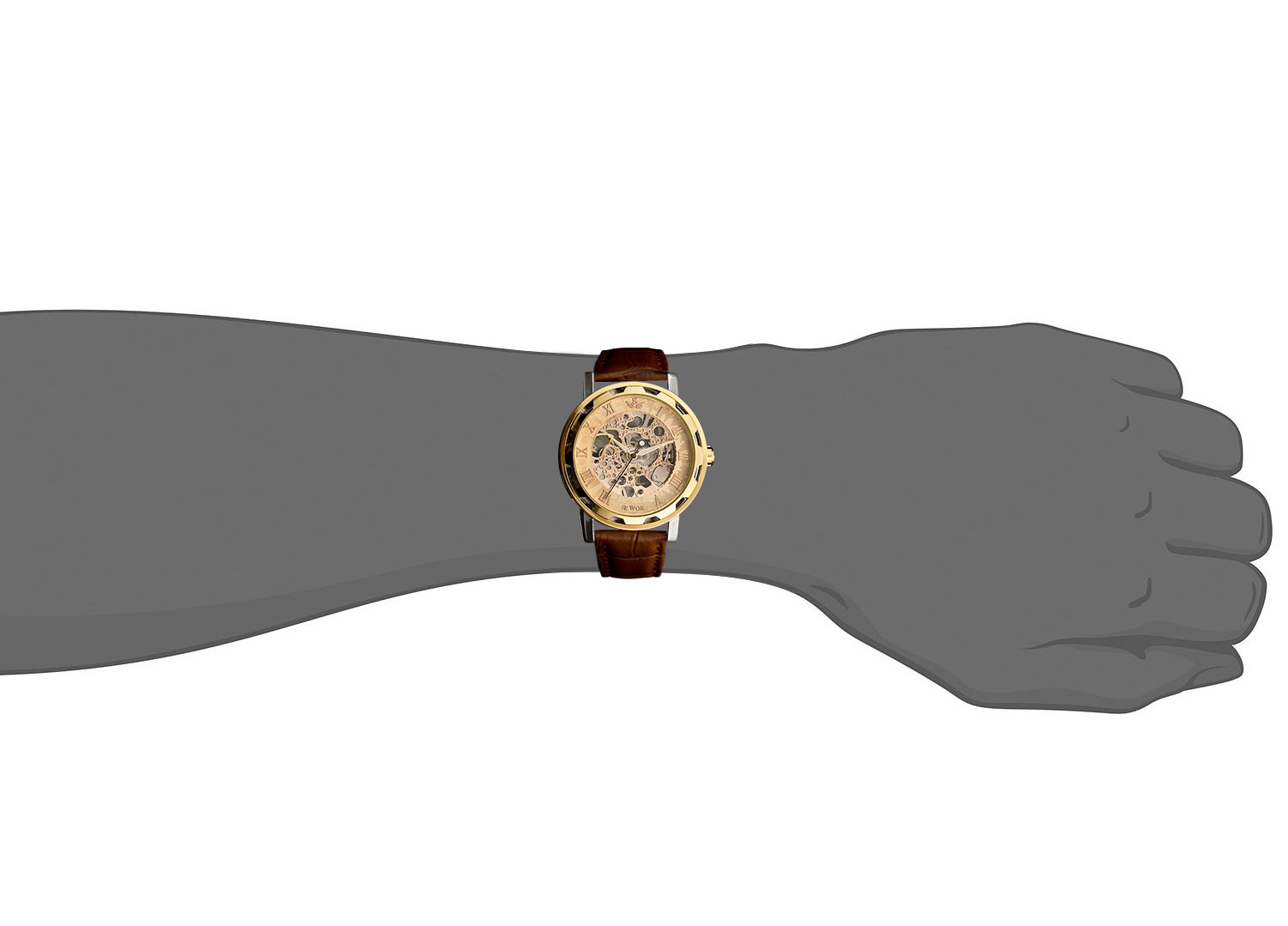 Sewor Men\'s Teampunk Trasparent Skeleton Analog Leather Mechanical Wrist Watch (Gold)