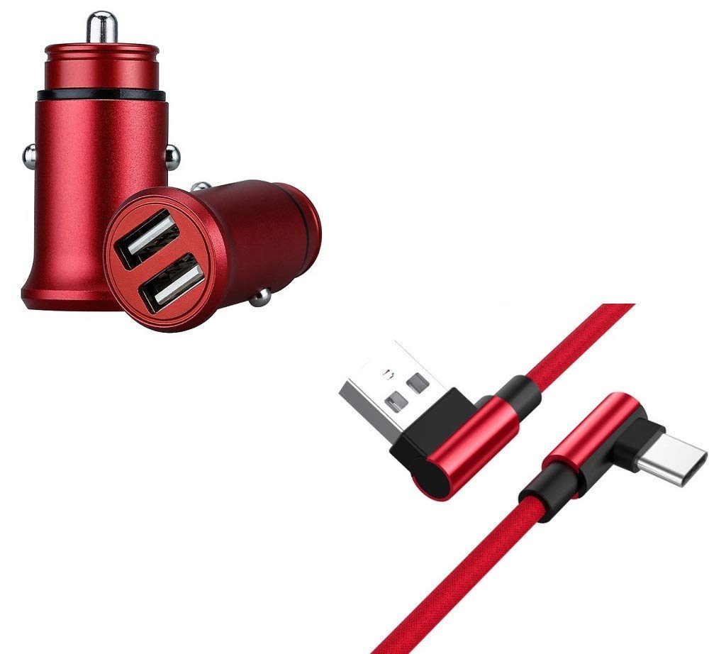 Pack for Samsung Galaxy S10e Type C Smartphone (90 Fast Charge Cable + Mini Double Cigarette Lighter Socket) (Red)