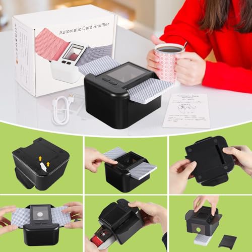 Melangeur de Carte Électronique Rechargeable, 2000mah Batterie Rechargeable Melangeur Carte, Mélangeur de Cartes à Jouer Rapide Mélangeur de Cartes à Faible Bruit pour UNO Poker Skyjo Skip-Bo
