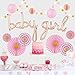 Girl Baby Shower Decorations Set - Pink and Gold Party Supplies for It's a Girl Baby Sprinkles and Showers - Rose Gold Script Letters Balloons, Flower Paper Fans, Garland, Lanterns by Beedecor