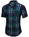 Men's Casual Cotton Collared Checked Short Sleeve Plaid Button Down Dress Shirt