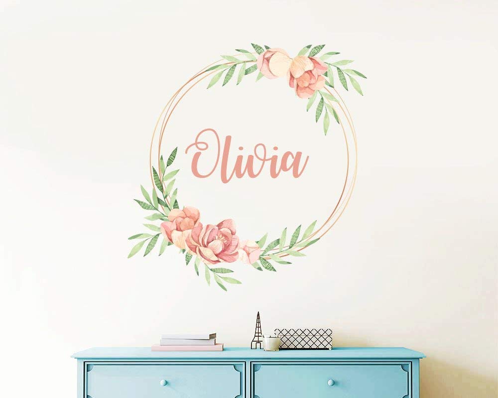 Custom Name Wall Decals/Frame with Flowers Decals/Flower