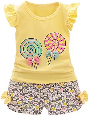 Zolimx Newborn Baby Girl Clothes Summer 2019-1 to 4 Years Toddler Print Lollipop with Bow Sleeveless Outfits Sets 1PC T-Shirt 1PC Pants