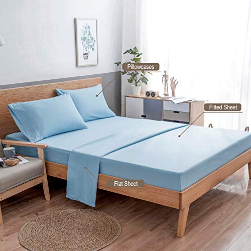 VEEYOO Queen Size Sheet Set - Super Soft 1800 Thread Count Premium Bed Sheet Sets - 16-Inch Deep Pockets, Hypoallergenic Brushed Microfiber, Wrinkle & Fade Resistant Sheet - 4 Pieces, Blue