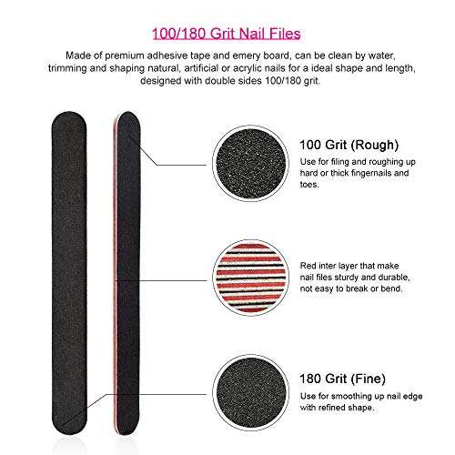 Professional Nail Files and Buffers Kit, 100/180 Grit Emery Boards for