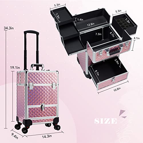 Rolling Makeup Case with Drawer Cosmetology Case on Wheels Makeup