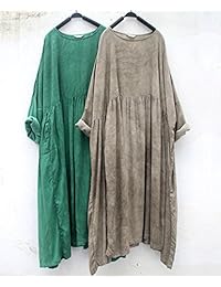 yesno TA7 Mujer Casual Maxi vestido caftán plus talla grande teñido de aceite suelto Reunidos falda larga BAT-Wing manga cuello redondo