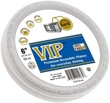 VIP Plates V-6-50-16-WHT 6 in. Diameter Plastic & Microwave Safe Disposable Plates - 50 Per Pack44; White