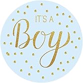 2" Blue and Gold It's a Boy Baby Shower Favor Stickers - 50 Labels