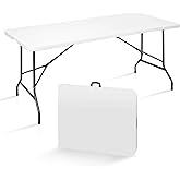 SUPER DEAL 6FT Folding Table for Indoor Outdoor, Portable Heavy Duty Fold-in-Half Plastic Dining Picnic Party Camping Table with Carrying Handle