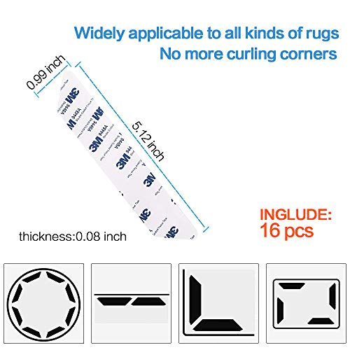 ZC GEL Rug Gripper with Super Stickiness, Upgraded Carpet Gripper Double Sided Anti Curling Non Slip Washable & Reusable Rug Grippers for Hardwood Floors and Area Rugs, Black 16 pcs