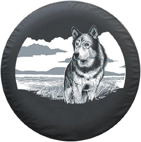 28" Boomerang Wildlife Tire Cover - (Black Denim Vinyl) - Wolf