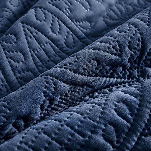 VEEYOO Bedspread Quilt Set King/Cal King Size - Soft Microfiber Lightweight Coverlet Quilt Set for All Season, Quilt Set 3 Piece (1 Quilt, 2 Pillow Shams), Blue - Thumbnail 7