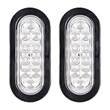 Bright White 6000K Oval 10 LED Clear Lens Backup Reverse Fog Light Bulb Grommet Plug Car Truck Trailer RV UTE UTV Boat Vans (2 pcs)
