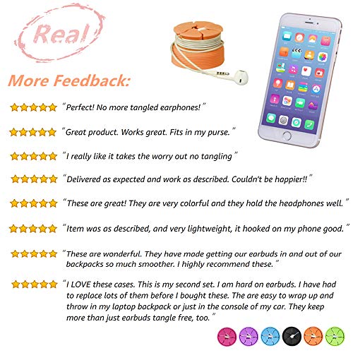 Tangle-Free Earbuds Holder Storage Case Portable Silicone Headphone Earphone Cable Compact Storage Cord Wrap Winder Headphones Keeper System Organizer (Orange Blue)