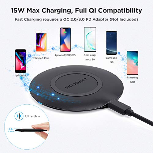 LETSCOM Wireless Charger, Qi-Certified 15W Max Fast Wireless Charging Pad Ultra Slim, Compatible wit - //coolthings.us