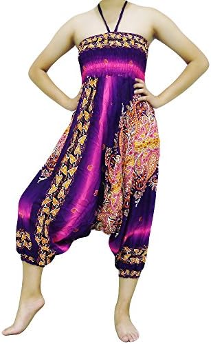 Loongcha's Women Harem Pants 2 in 1 Wearing Smocked Waist Yoga Aladdin (AA3-Pink)