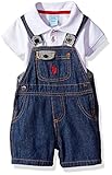 U.S. Polo Assn. Baby Boys' 2 Piece Polo Shirt and Shortall Set, Blue, 3/6 Months