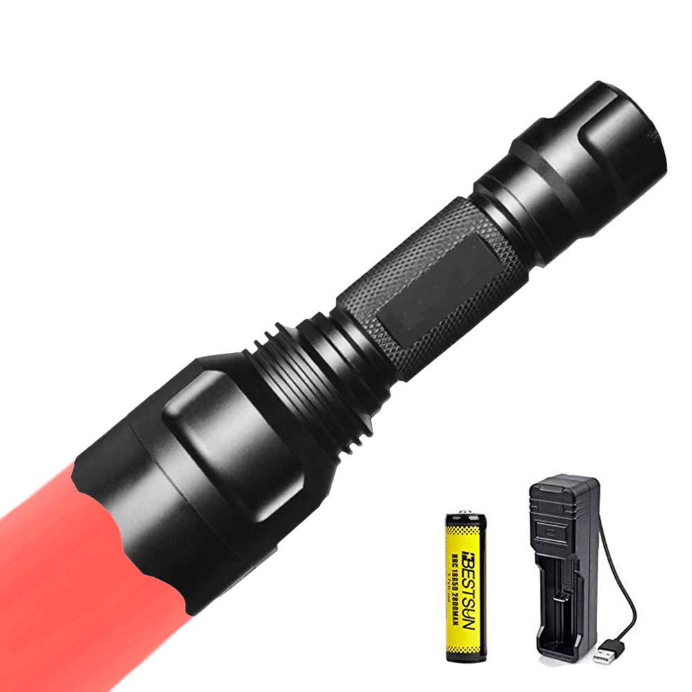 BESTSUN Red Light Torch, Red Hunting Flashlight Signal Torches Zoomable Adjustable Focus 1 Mode for Night Vision Astronomy Fishing Aviation(Red Beam)