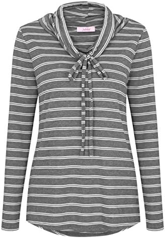 Women Fall Long Blouse, Sleeve Drawstring Tie Cowl Neck Sweatshirt Tunic Tops Large Grey