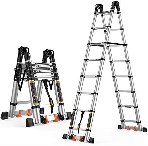 LJSJT Multi-Purpose Folding Aluminium Ladder Type A Ladder Multiple Shapes Thickened Pedal Aluminum Ladder Rugged and Durable Non-Slip Foot Cover Support Rod Bearing Weight 150kg