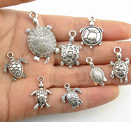 Kinteshun Assorted Tortoise Sea Turtle Charm Pendant Connector for DIY Jewelry Making Accessaries(16pcs,Antique Silver Tone)