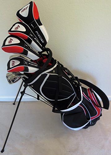 Mens Complete Golf Club Set Driver, 3 &amp; 5 Fairway Woods, Hybrid, Irons, Putter Sand Wedge &amp; Deluxe Stand Bag Stiff Flex Shafts