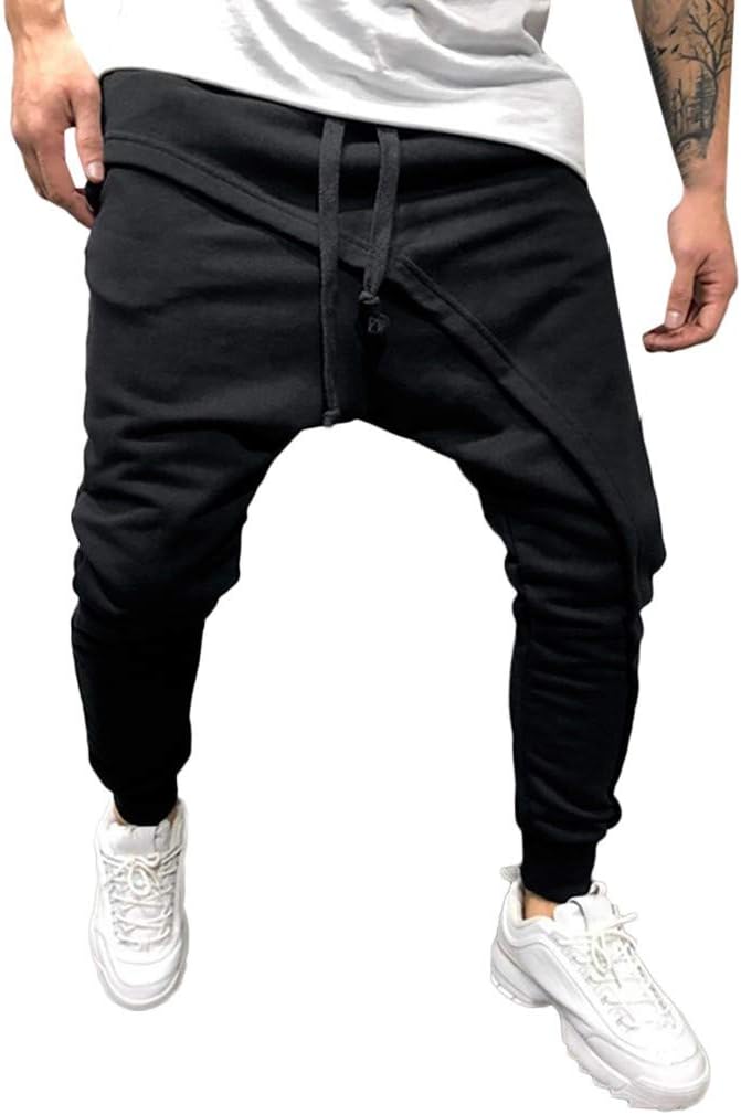 Sumen Teen Boys Drop Crotch Jogger Pants Men Patchwork Drawstring Trouser Pants