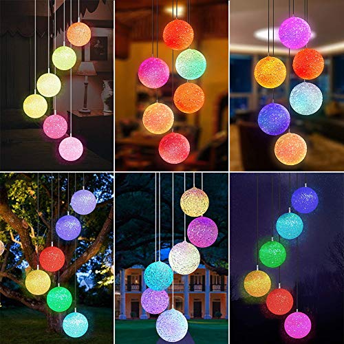 image for Intsun Solar Wind Chimes Outdoor 6 Crystal Ball Solar Powered Wind Chi