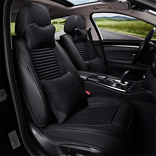 Car Seat Cover Cushions Flax Front Rear Full Set 10 pcs for 5 Seats Vehicle Suitable for Year Round Use (Flax/Red),Black