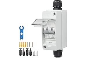 Pjerjzn Solar Panel Disconnect Switch 50A 550V Solar Shut Off Switch 2 Poles Outdoor DC Miniature Circuit Breaker Box, IP65 Waterproof UV-Proof for Solar PV Home (50 Amp)