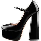 onlymakerheels Mary Jane Platform Chunky High Heels Ankle Strap Close Toe Pumps
