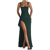 ABYOVRT Women Formal Dresses Sleeveless Bodycon Ruched High Slit Sexy Maxi Dress Cocktail Prom