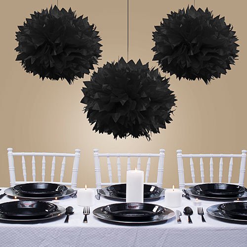 Amscan Sweet and Stylish Hanging Fluffy Balls Party Decoration, Black, Paper, 16