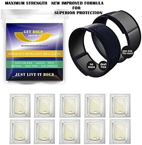 GET BOLD SPORTS Waterproof Mosquito Repellent Bracelet, Pack of 2 / 10 Refills - Black